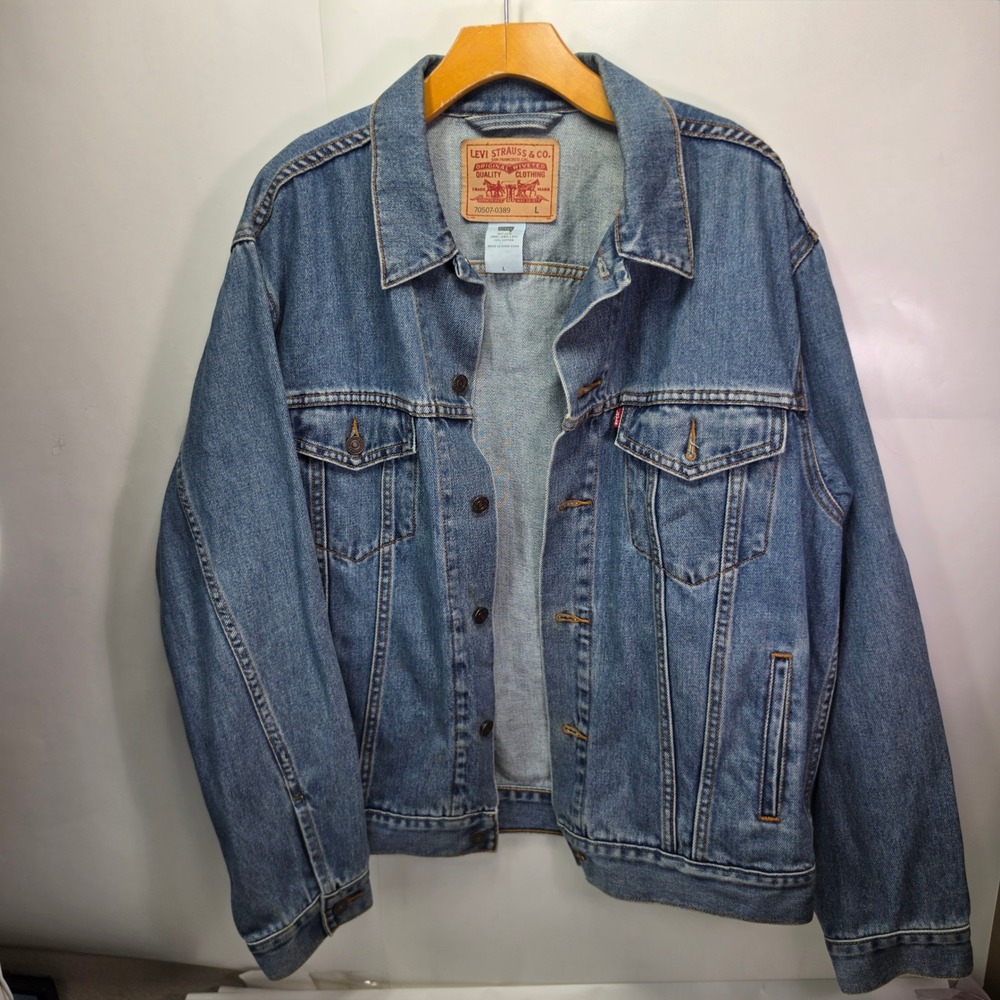 Vintage Levis 90s 70507 0389 Denim Trucker Jacket Mens L Medium Wash Relaxed Fit